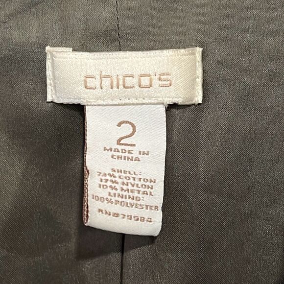 Chico's Open Smocked Light Jacket Olive Green with Shimmer Size Large - Picture 3 of 6